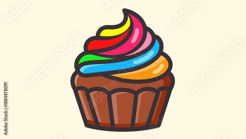 Colorful cupcake illustration on beige background suitable for various designs