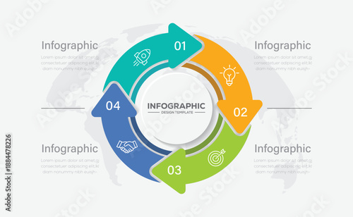Circle arrows diagram infographic set. Circular arrows with 4 steps, options. Process chart, cycle diagram for business presentation, report, brochure.