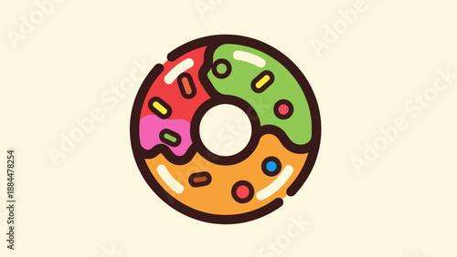 Colorful donut illustration with glaze and sprinkles on a neutral background
