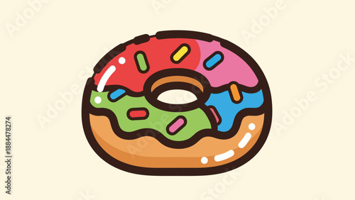 Colorful donut illustration with sprinkles and icing on a soft cream background