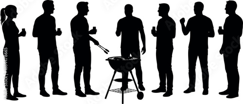 Silhouette of friends having a backyard barbecue garden party