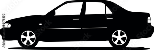 Black silhouette profile of a modern four-door sedan car