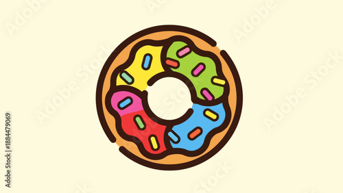 Colorful donut with sprinkles flat illustration dessert food sweet isolated