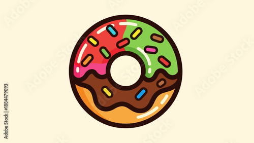 Colorful donut with sprinkles illustration vector graphic design on light background