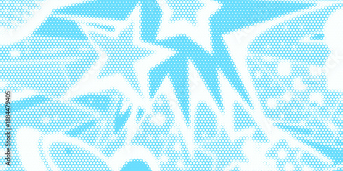 Dotted comic cloud background. Halftone clouds in sky. Pop art heaven wallpaper for banner, brochure, collage, poster, leaflet. Pixelated smoke, fog or smog texture. Vector backdrop