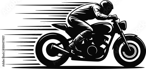 Black and white of a motorcyclist riding a motorcycle
