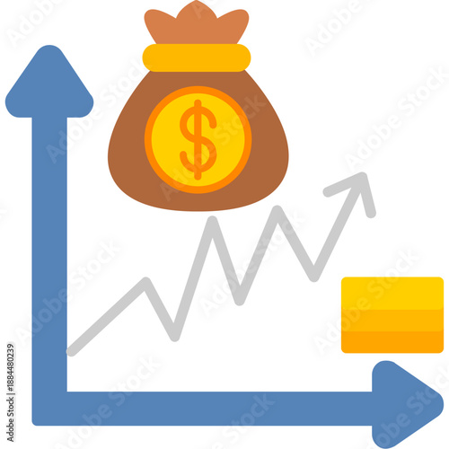 Market capitalization growth chart with money bag
