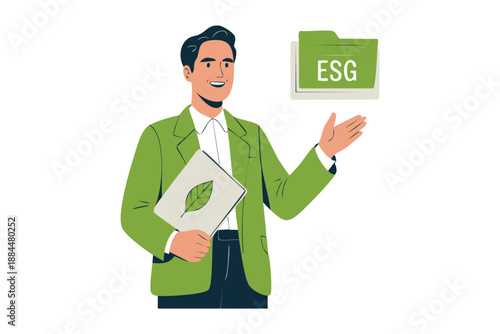 Flat vector illustration of coworkers discussing business strategy using presentation boards. Ideal for meetings, planning, and corporate communication.
