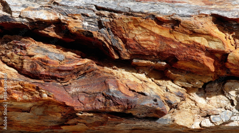 Obraz premium Detailed close-up of rough-hewn bark showing deep grooves and natural earthy textures in rich brown and red hues.