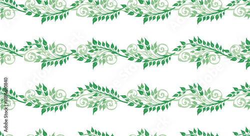 Elegant green floral vine border set featuring seamless leafy swirl patterns and decorative foliage ornaments for wedding invitations, stationary design, and organic branding.