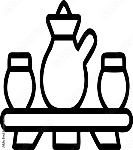 Kitchen Condiment Set Icon - Oil and Vinegar Bottles on Shelf Outline Vector