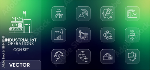 Industrial iot operations line icon set for smart factory and manufacturing technology
