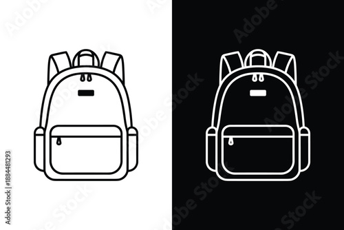 School backpack vector icon presented in outline and negative space styles pack