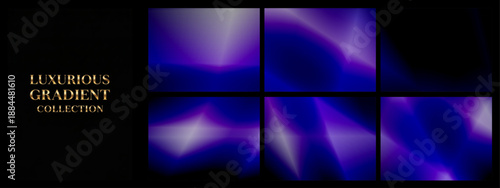 Collection of deep purple and blue gradients with luminous highlights on black, evoking a dramatic, high-tech mood ideal for nightlife, music, and premium digital designs.