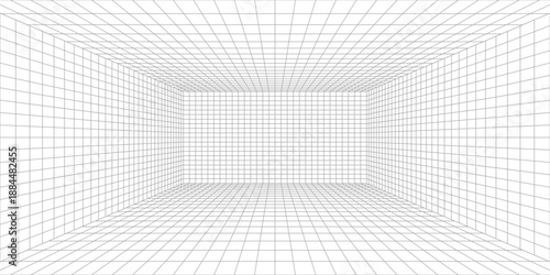 Perspective grid background 3d Vector illustration. Interior design Model projection background template. Line one point perspective