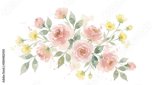 Watercolor floral arrangement with roses and greenery