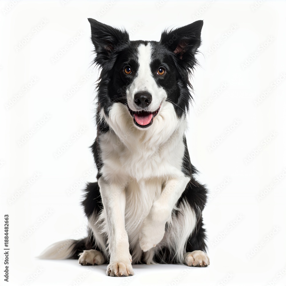 Fototapeta premium Elegant Border Collie Portrait on White Backdrop Emphasizing Breed's Charm