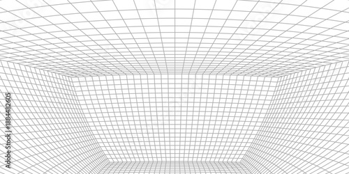 Perspective grid background 3d Vector illustration. Interior design Model projection background template. Line one point perspective