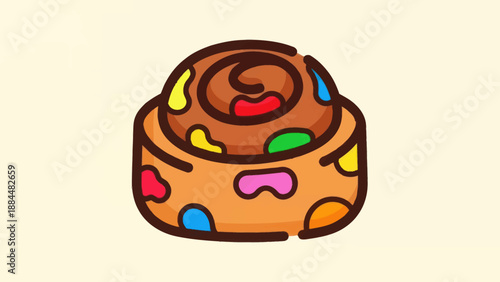 Delicious cinnamon roll illustration with colorful decorations and sweet details