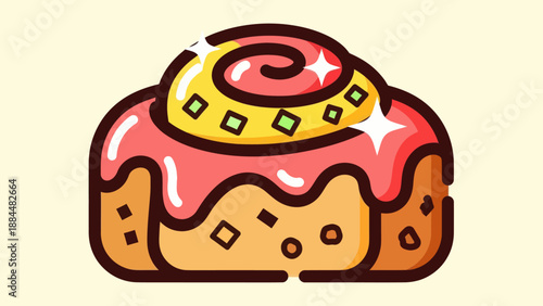 Delicious cinnamon roll illustration with glaze and decorative sprinkles