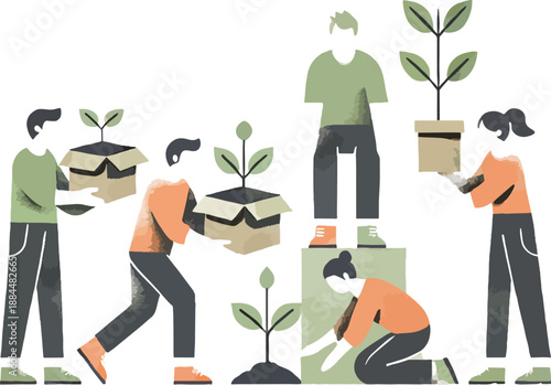 People Planting and Caring for Plants gardening growth