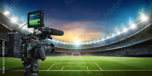 Wallpaper Mural video camera on a tripod with soccer stadium background Torontodigital.ca