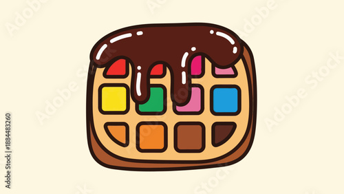 Colorful waffle illustration with chocolate drizzle for design and content