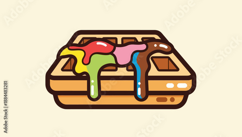 Colorful waffle illustration with dripping syrup and cream vector design