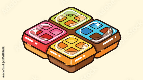 Colorful waffles with assorted toppings isolated on beige background