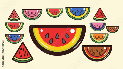 Colorful watermelon slices arrangement in vector style on light background