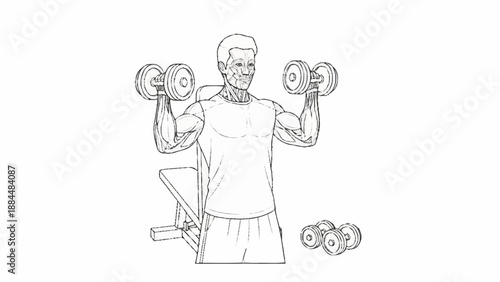 Man lifting dumbbells for bicep curls in a gym.