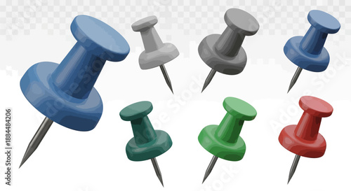 Colorful push pins arranged on white background for organization and decoration