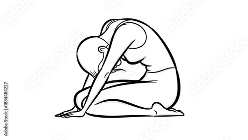 Woman Practicing Yoga Forward Bend Pose.