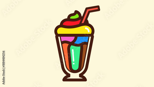 Colorful milkshake illustration with whipped cream and drinking straw on light background