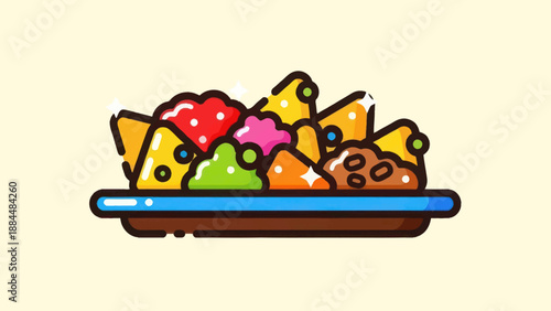 Colorful nachos illustration on plate vector graphic for food concept
