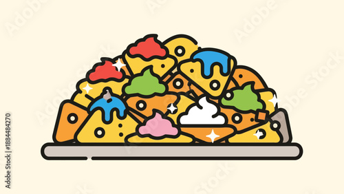 Colorful nachos illustration on a plate for food and culinary concepts