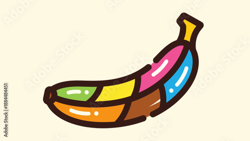 Colorful segmented banana illustration on neutral background for various uses