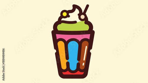Colorful illustration of a sweet dessert drink with toppings and straw
