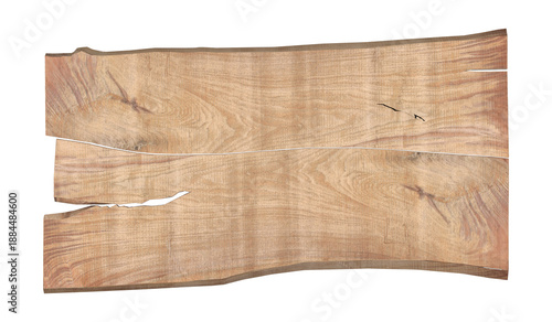 Quadro su tela Natural wood slab with live edge and visible grain patterns, isolated on white b