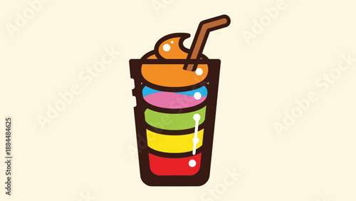 Colorful layered beverage graphic with straw and creative design on light background