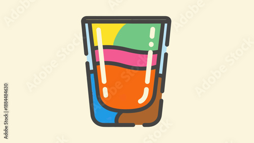 Colorful layered beverage illustration in a clear glass on a neutral background