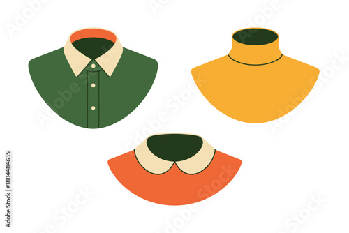 Colorful Illustration of Shirt Collars and Necks