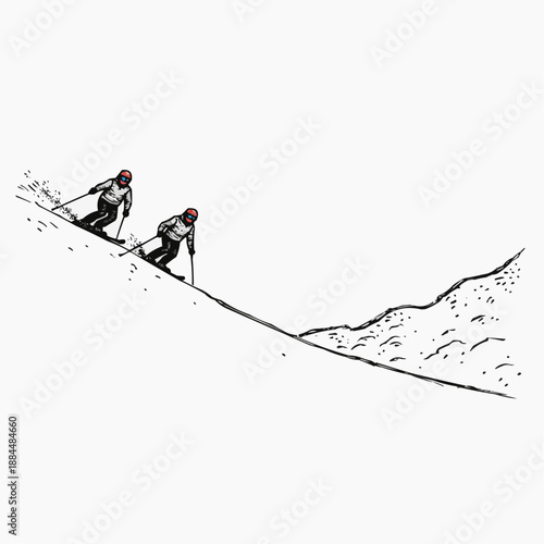 Skiers descending snow-covered slope in winter landscape  