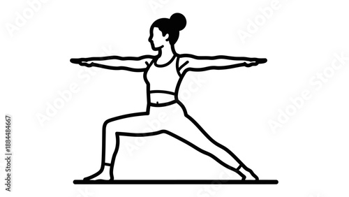 Woman Practicing Yoga Warrior Pose Illustration.