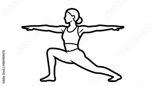 Woman Practicing Yoga Warrior Pose Illustration.