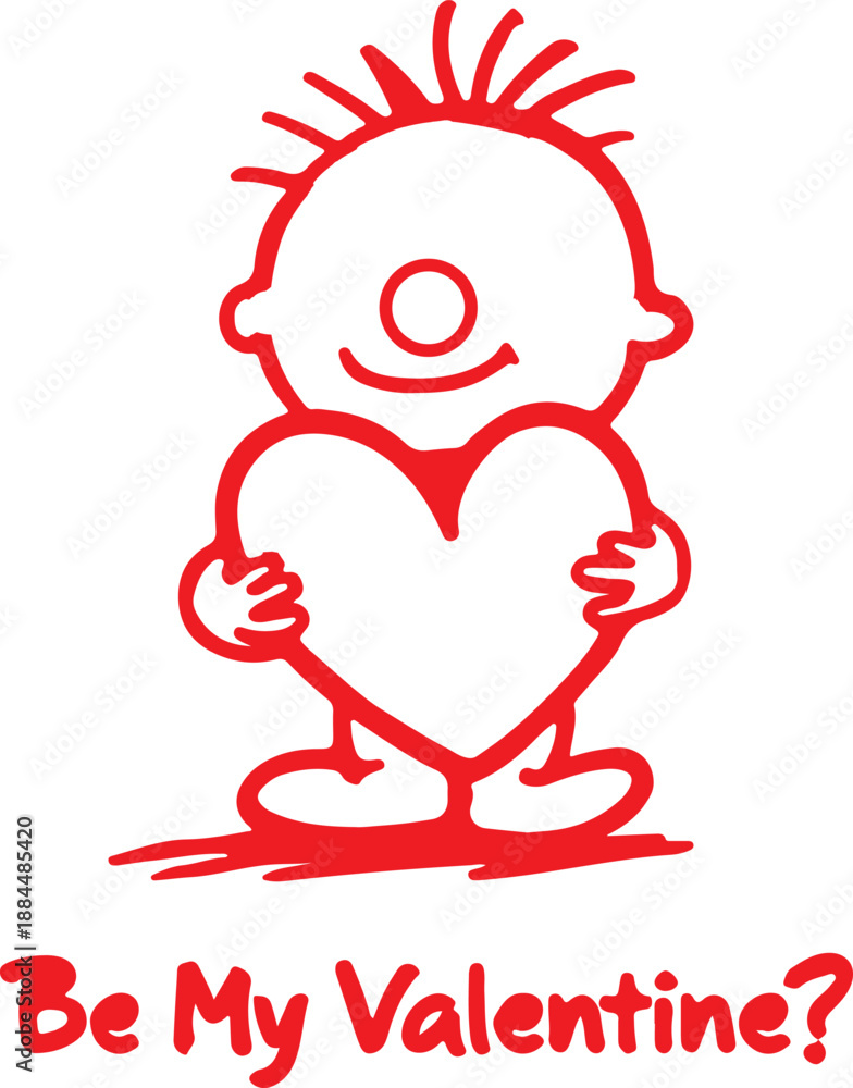 Obraz premium Be My Valentine Red Character Holding Heart