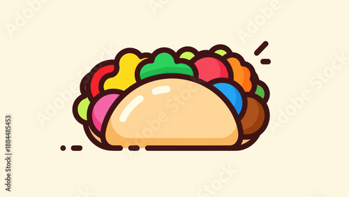 Colorful illustration of a delicious taco with fresh ingredients and toppings