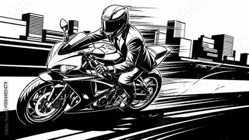 Man riding a fast motorcycle on a city street.