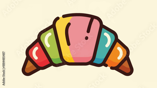 Colorful illustration of a freshly baked croissant on a creamy background