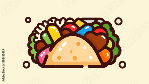 Colorful illustration of a freshly prepared taco with various ingredients